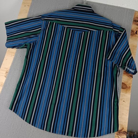Wrangler Western Shirt Men XXL Black/Blue Striped Pearl Snap Cowboy Short Sleeve - Picture 5 of 11